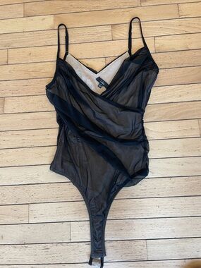 Lulu's Black Sheer Wrap Bodysuit